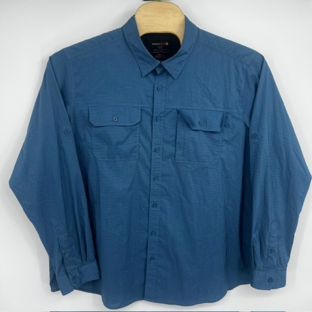 Swiss Tech Men's 2XL Blue Long Sleeve Stretch Button Down Shirt SM28Y078B